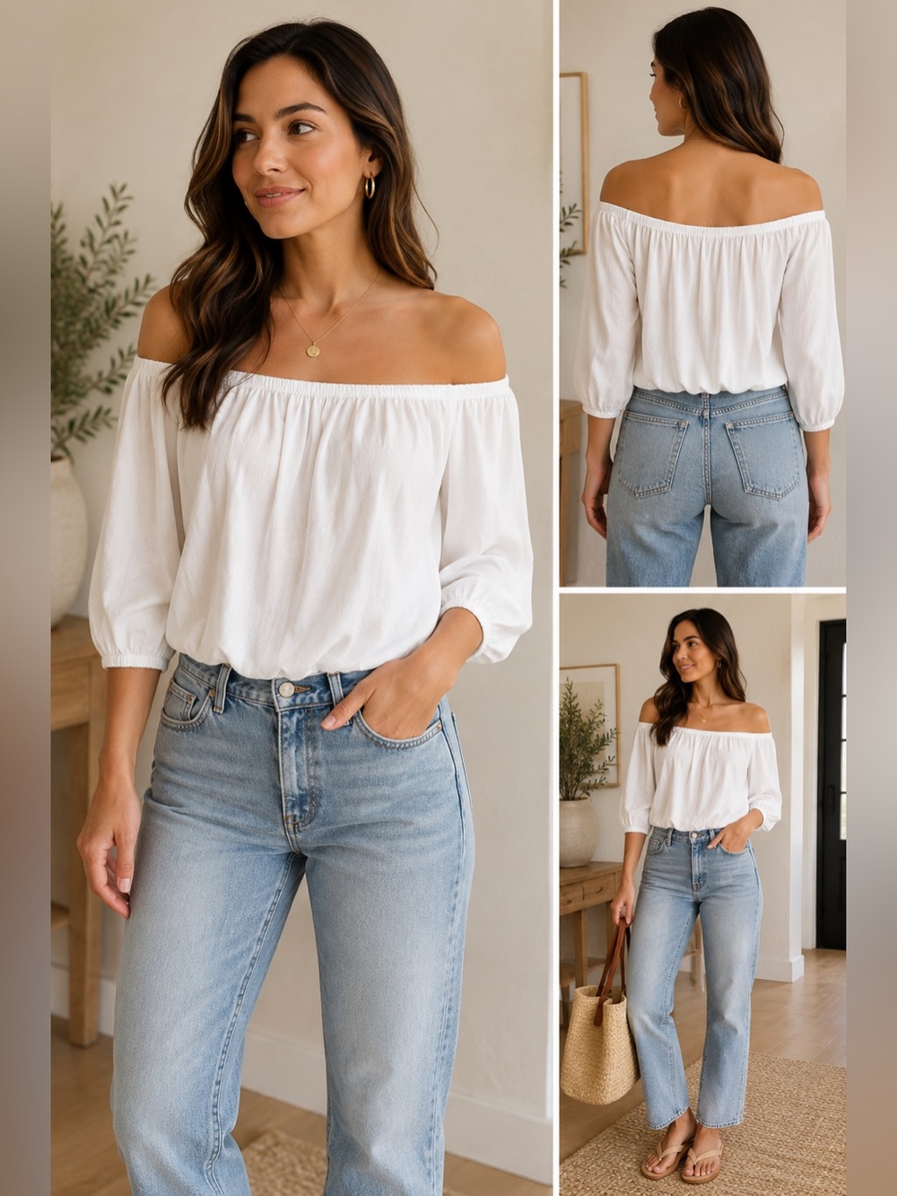 PARADISE White off‎ The shoulder top medium